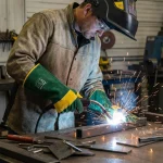 Green Lined Welding Gloves with Reinforced Palm - Image 2